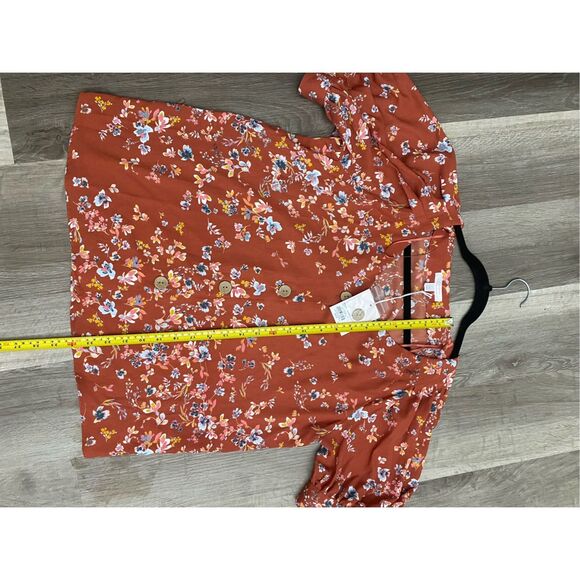 Lc Lauren Conrad NWT V-Neck Button-Front Floral Blouse, Sz Medium, MSRP $44 - Picture 6 of 9